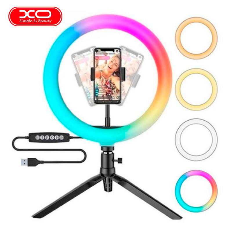 Aro de Luz RGB 26cm con Holder para Celular y Trípode Xo