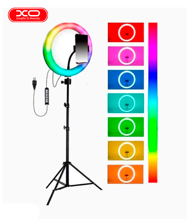 Aro de Luz RGB 26cm con Holder para Celular y Trípode Xo