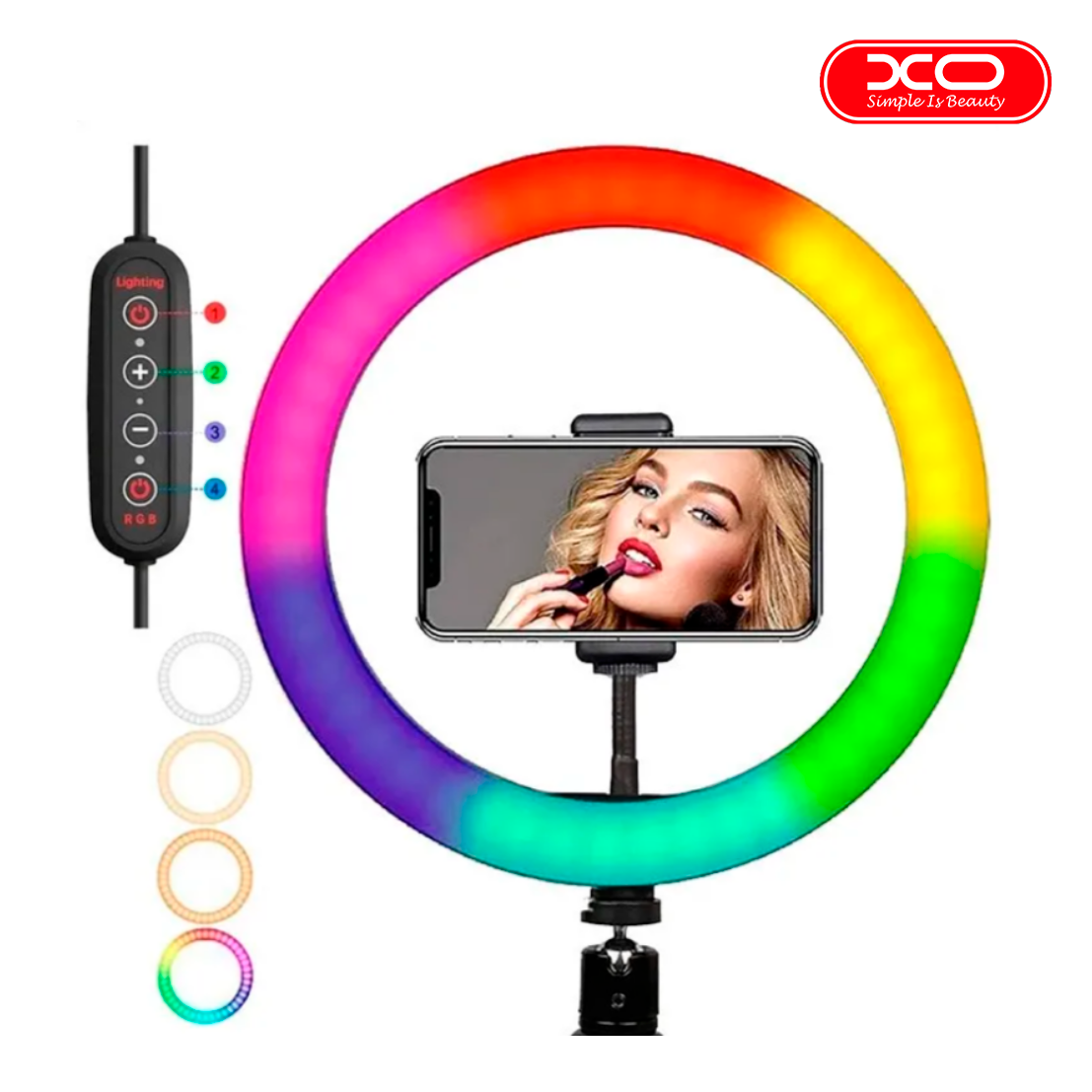 Aro de Luz RGB 26cm con Holder para Celular y Trípode Xo