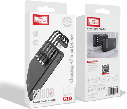 Bateria Externa Earldom PB51 20.000 mAh con Cables