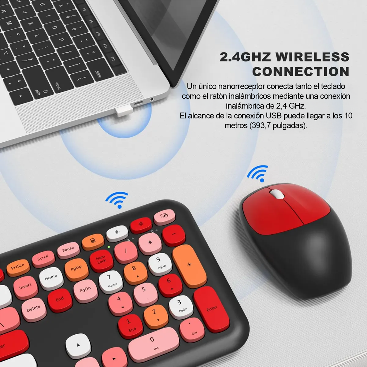 Teclado Inalámbrico mecánico con Mouse Colores Moffi