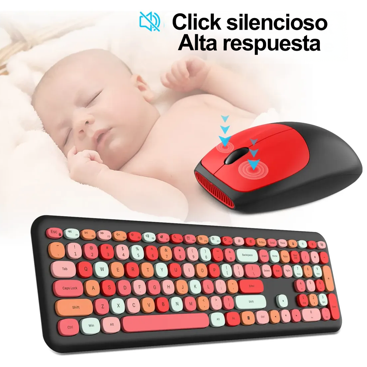 Teclado Inalámbrico mecánico con Mouse Colores Moffi