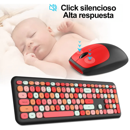 Teclado Inalámbrico mecánico con Mouse Colores Moffi