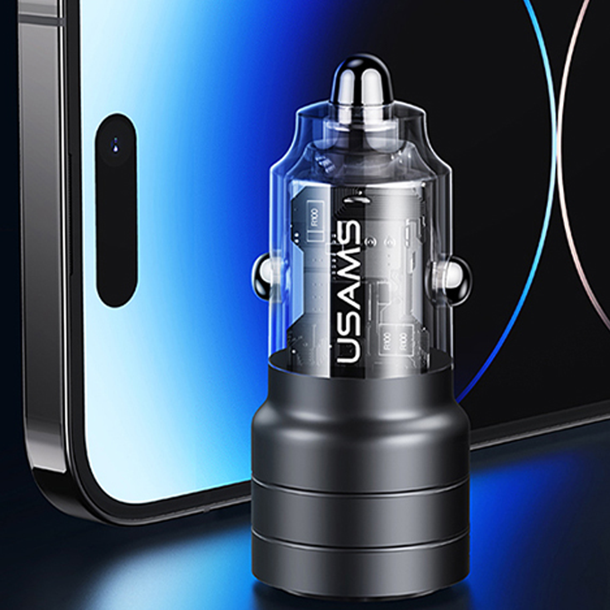 Adaptador Carro USB- USB C Transparente 95W US-CC176