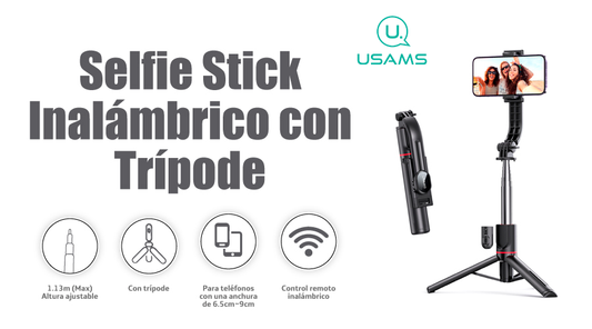 Selfie Stick Bluetooth Usams, con trípode