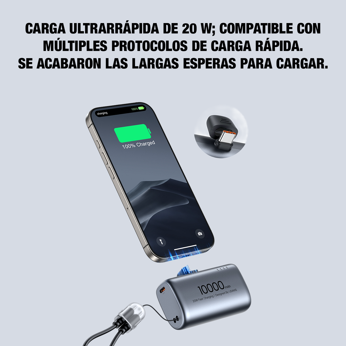 Bateria Externa Usams Tipo Cápsula 10000mAh 20W PB82 Oro Rosa