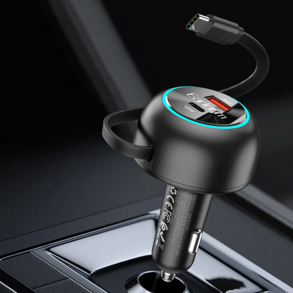Adaptador carro Carga Rápida USB-C / C con Cable Retráctil 75W Earldom ES-CC55