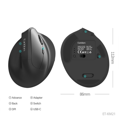 Mouse Vertical Inalámbrico Ergonómico DPI ET-KM21