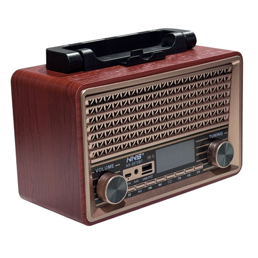 Parlante Bluetooth Retro Con Reloj NS-8898BT Cafe Oscuro