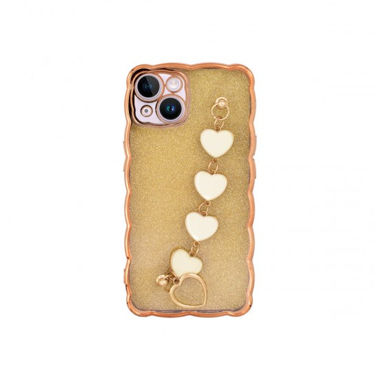 Estuche transparente corazon Iphone 14 Dorado