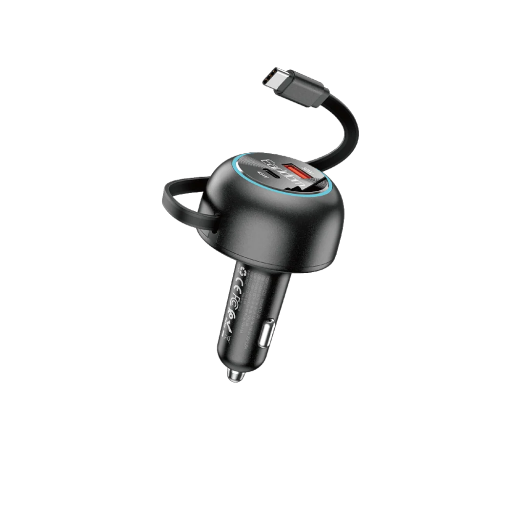 Adaptador carro Carga Rápida USB-C / C con Cable Retráctil 75W Earldom ES-CC55