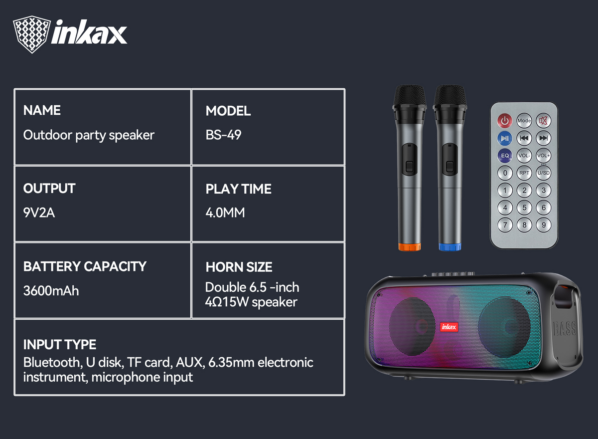 Parlante Bluetooth RGB Inkax con Microfono BS-49