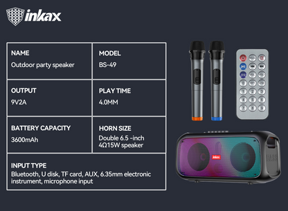 Parlante Bluetooth RGB Inkax con Microfono BS-49