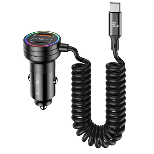Adaptador Carro con cable resorte 60w USB / C tipo C US-CC167 Usams