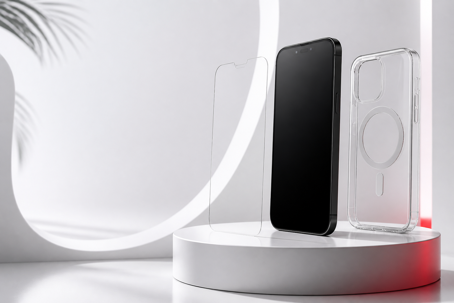 Teléfono, protector y funda transparente